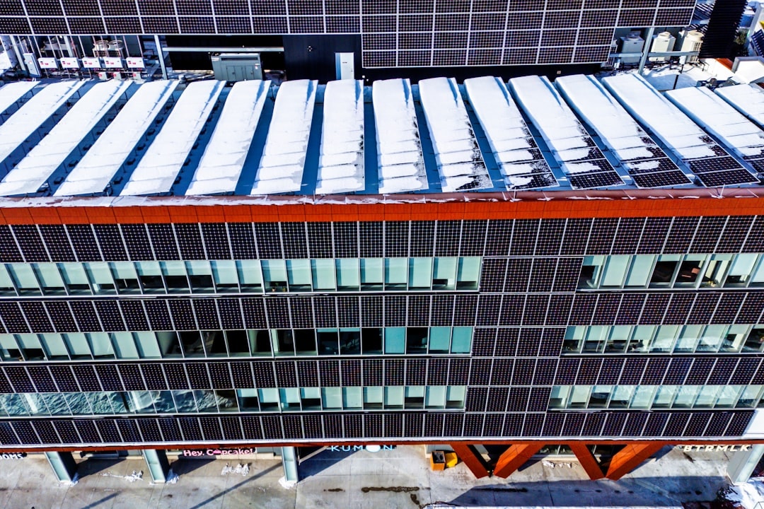 commercial building with solar panels rooftop